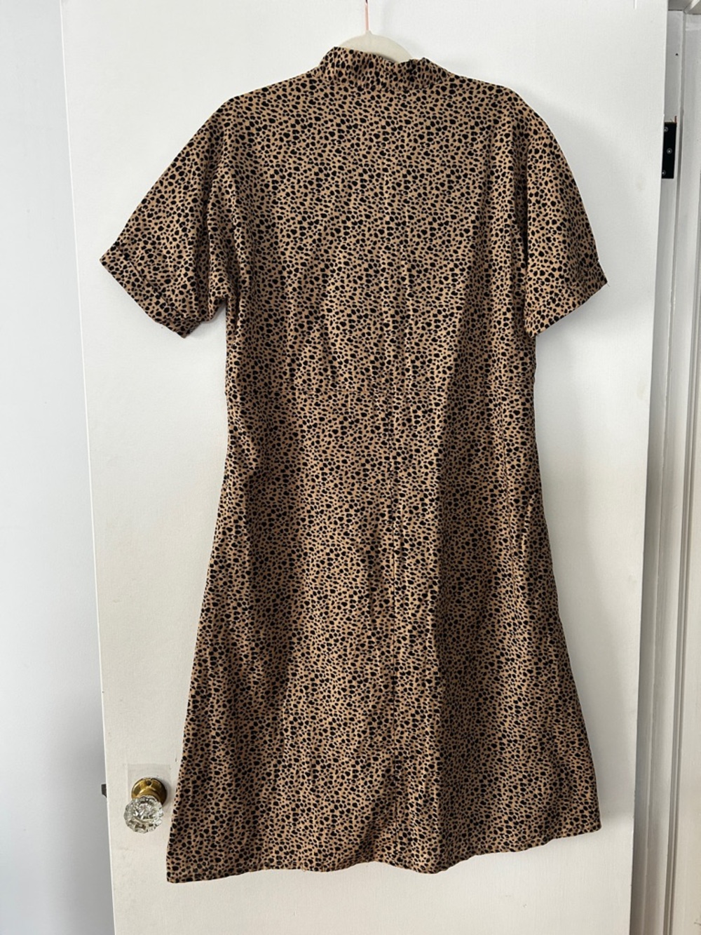 Leopard Print Linen Midi Shift Dress Medium Travel Boho Beachy Vacation 90s CBK - Picture 5 of 5